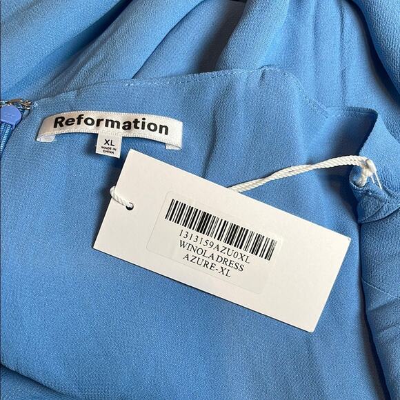 Reformation Winola Ruffle High Slit Azure Blue Maxi Dress Size XL - Picture 8 of 9